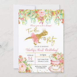 Roze Girl Dinosaur Tea-Rex Party Invitation Kaart