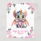 Roze Girl Dragon Floral Baby shower Uitnodiging Flyer (Achterkant)