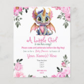 Roze Girl Dragon Floral Baby shower Uitnodiging Flyer (Voorkant)