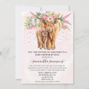 Roze Girl Highland Koe Calf Baby shower per post Kaart