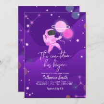 Roze Girl Planet Space Baby shower Invitation