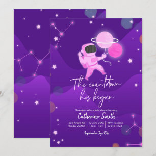 Roze Girl Planet Space Baby shower Invitation Kaart