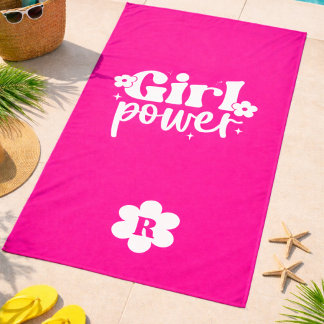 Roze Girl Power Monogram Strandhanddoek Strandlaken