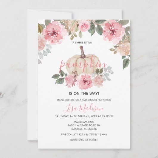 Roze Girl Pumpkin is onderweg Baby shower Kaart (Voorkant)