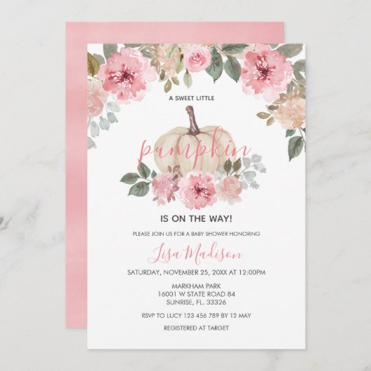 Roze Girl Pumpkin is onderweg Baby shower Kaart (Voorkant / Achterkant)