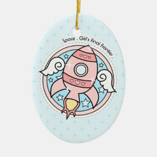 Roze Girl Rocketship Keramisch Ornament