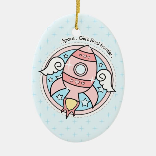 Roze Girl Rocketship Keramisch Ornament (Voorkant)