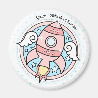 Roze Girl Rocketship Magneet