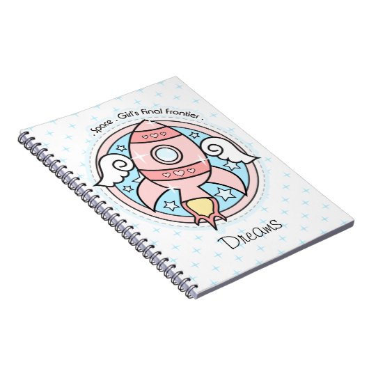 Roze Girl Rocketship Notitieboek (Rechterzijde)