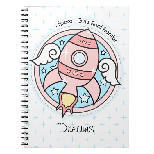 Roze Girl Rocketship Notitieboek (Voorkant)