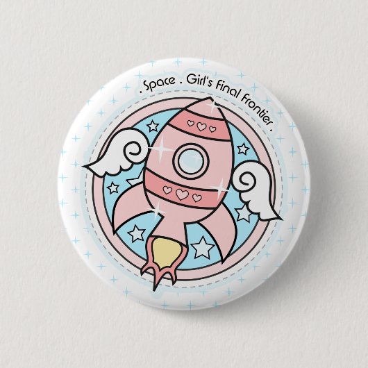 Roze Girl Rocketship Ronde Button 5,7 Cm (Voorkant)