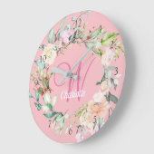 Roze Girl Sweet Summer Rozen Initiaal Monogram Grote Klok (Hoek)