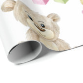 Roze Girl Teddy Bear Waterverf Thema Baby shower Cadeaupapier (Rol Hoek)