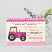 Roze Girl Tractor Baby shower Invitation Kaart (Staand voorkant)