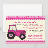 Roze Girl Tractor Baby shower Invitation Kaart (Voorkant / Achterkant)