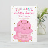 Roze Girl Twins Ice crème Kaart (Staand voorkant)