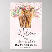 Roze Girl Welcome Highland Koe Calf Baby shower Poster (Voorkant)