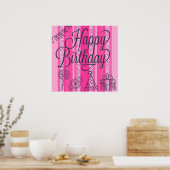 Roze Girlie Happy Birthday Banner Poster (Keuken)