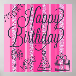 Roze Girlie Happy Birthday Banner Poster