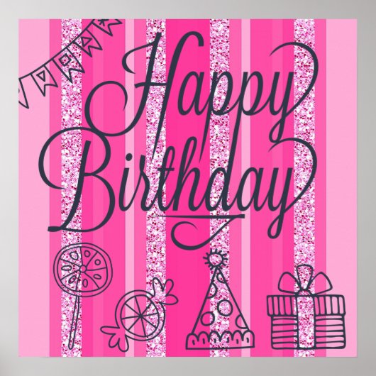 Roze Girlie Happy Birthday Banner Poster (Voorkant)