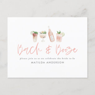 roze girly bach & booze bachelorette weekend chic uitnodiging briefkaart