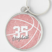 roze girly basketbal met naam jersey number sleutelhanger (Voorkant)