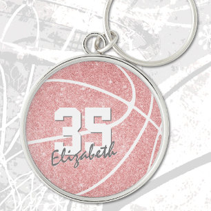roze girly basketbal met naam jersey number sleutelhanger
