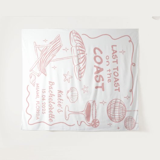 Roze Girly Beach Kust Bachelorette Tapestry Wandkleed (Voorkant (horizontaal))