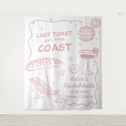 Roze Girly Beach Kust Bachelorette Tapestry Wandkleed (Voorkant)