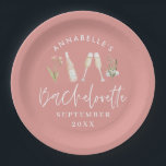 Roze girly bloemenchampagne bachelorette stijlvol  papieren bordje<br><div class="desc">Roze girly moderne champagne en cocktails wildflower bloemenvrijgezellenfeest gunst decor ontwerp</div>