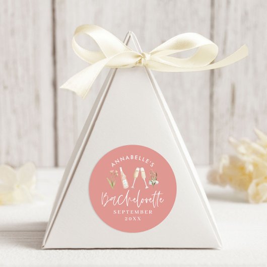 Roze girly bloemenchampagne bachelorette stijlvol ronde sticker