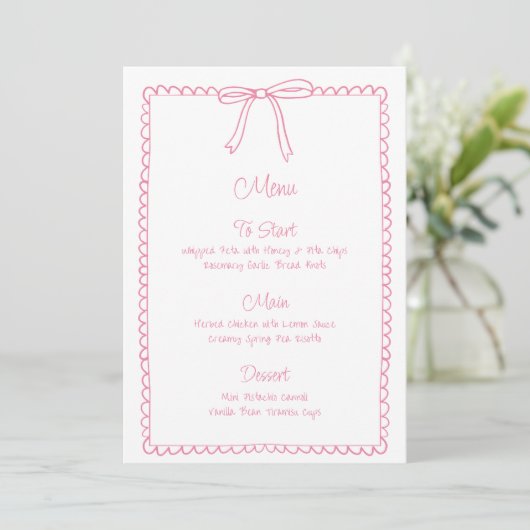 Roze Girly Bow Scallop Wedding Vrijgezellenfeest M Menu (Staand voorkant)