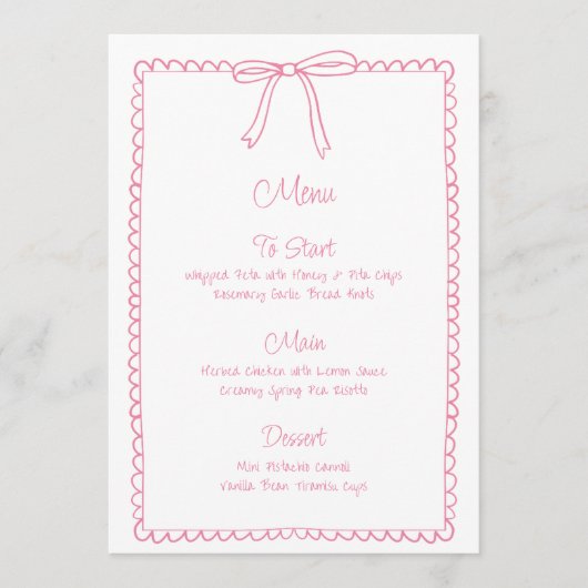 Roze Girly Bow Scallop Wedding Vrijgezellenfeest M Menu (Voorkant)