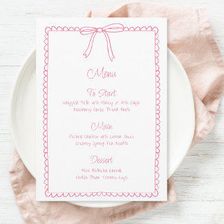 Roze Girly Bow Scallop Wedding Vrijgezellenfeest M Menu