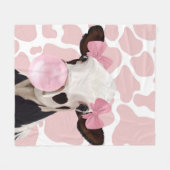 Roze Girly Bubblegum Blowing Koe Fleece Deken (Voorkant (Horizontaal))