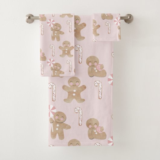 ROZE! Girly Christmas GIngerbread patroon Towell Bad Handdoek (Insitu)