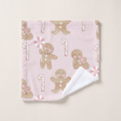 ROZE! Girly Christmas GIngerbread patroon Towell Bad Handdoek (Wasdoekje)