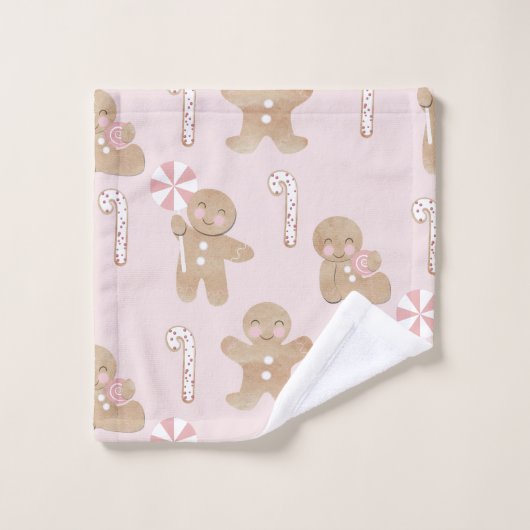 ROZE! Girly Christmas GIngerbread patroon Towell Bad Handdoek (Wasdoekje)