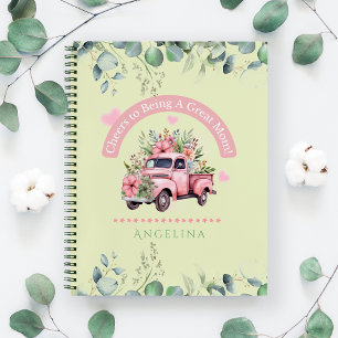 Roze Girly Coquette Bloemen Truck Proost op Mam Notitieboek