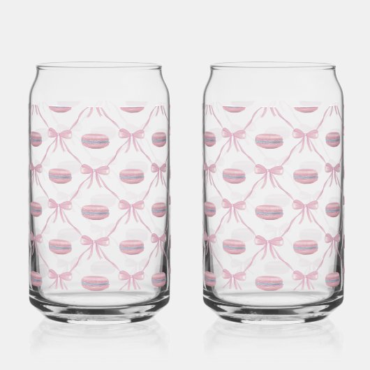 Roze Girly Coquette Bow & Macarons Blikvorm Glas (Links)