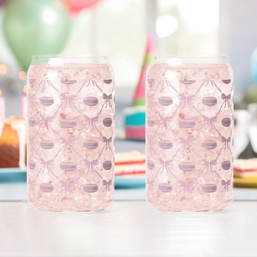 Roze Girly Coquette Bow & Macarons Blikvorm Glas (Insitu (Verjaardag))