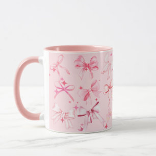 Roze Girly Coquette Bow Print Mok Kawaii