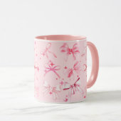 Roze Girly Coquette Bow Print Mok Kawaii (Voorkant rechts)