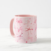 Roze Girly Coquette Bow Print Mok Kawaii (Voorkant links)
