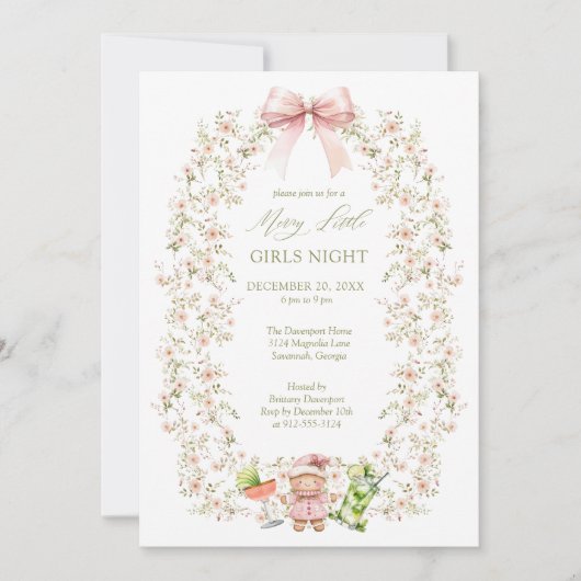 Roze Girly Coquette Meisjes Night Holiday Party Kaart (Voorkant)