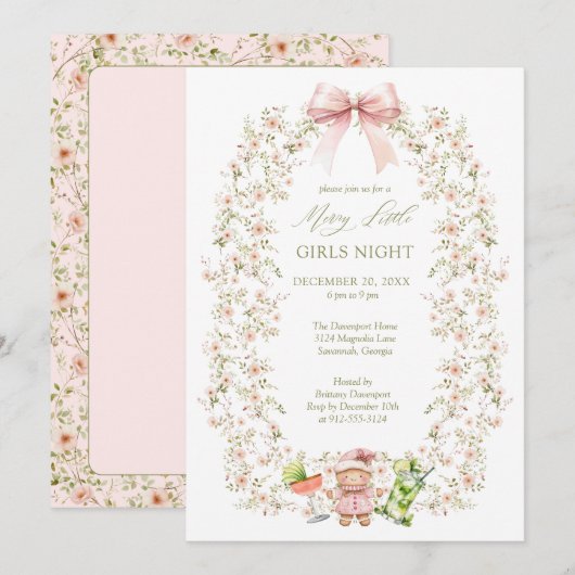 Roze Girly Coquette Meisjes Night Holiday Party Kaart (Voorkant / Achterkant)