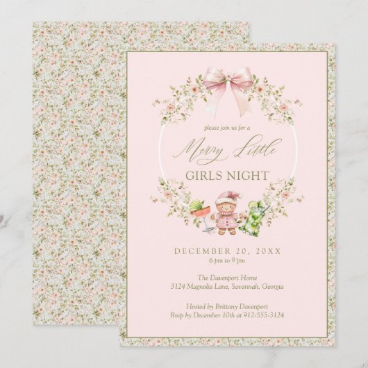 Roze Girly Coquette Meisjes Night Holiday Party Kaart (Voorkant / Achterkant)