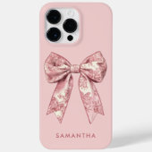 Roze Girly Coquette Toile de Jouy Boog met Naam Case-Mate iPhone Case (Achterkant)