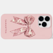 Roze Girly Coquette Toile de Jouy Boog met Naam Case-Mate iPhone Case (Achterkant (horizontaal))