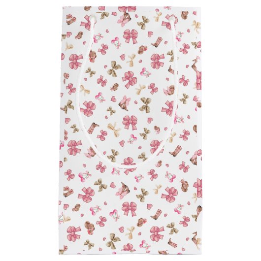 Roze Girly Cowgirl Laarzen Bogen Coquette Patroon Klein Cadeauzakje (Voorkant)